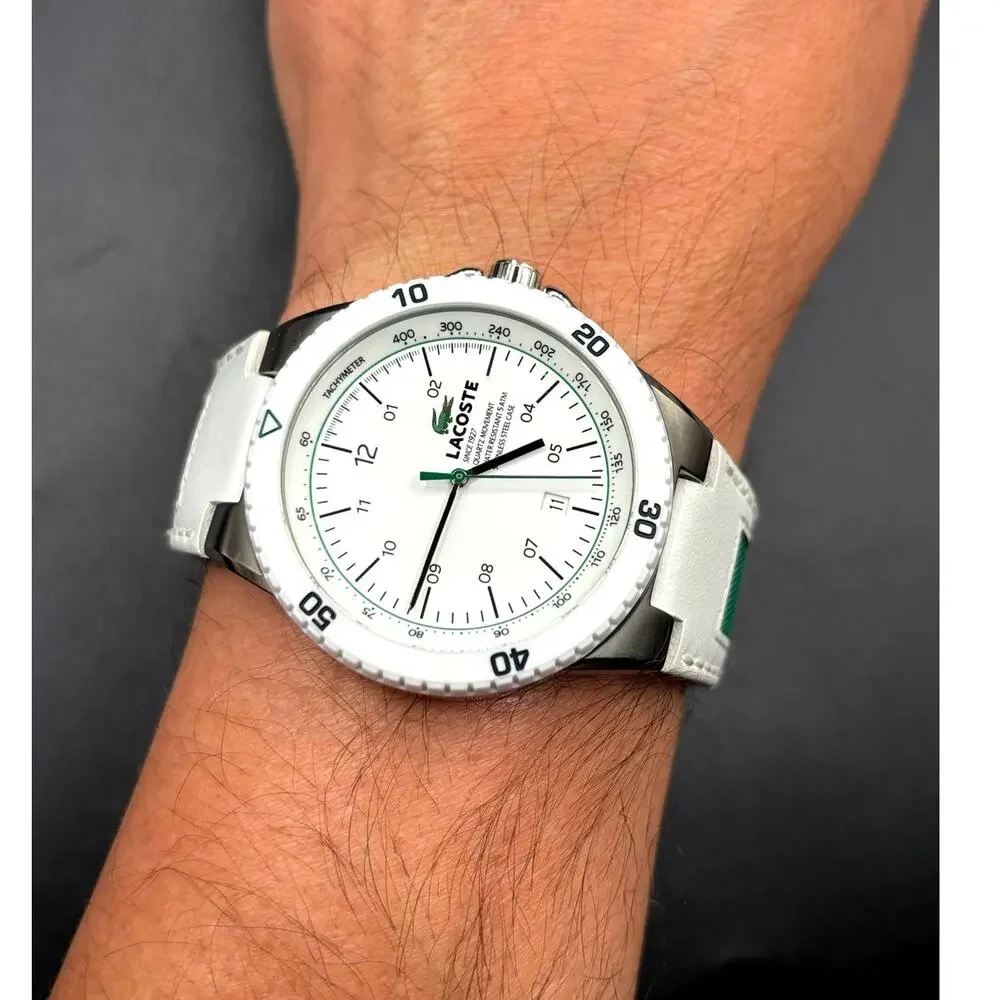 Lacoste Toronto 2010563 White Green Leather Quartz Men's Watch 44mm